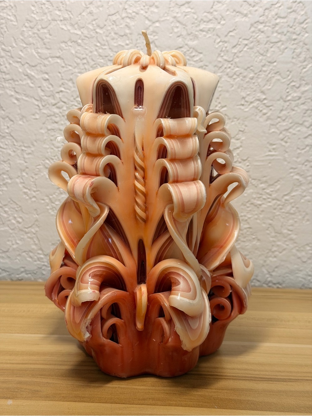 Vintage Retro 1970’s Hand-Carved Swirled Ribbon Decorative Candle Boho New